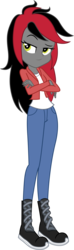 Size: 1558x5253 | Tagged: safe, artist:lyricgemva, oc, oc only, oc:calvia, equestria girls, g4, clothes, commission, crossed arms, equestria girls-ified, high res, lidded eyes, pants, raised eyebrow, shirt, shoes, simple background, smiling, solo, standing, transparent background, vector