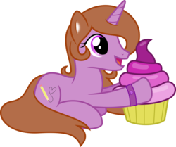 Size: 7650x6400 | Tagged: safe, artist:parclytaxel, oc, oc only, oc:shadow storm, pony, unicorn, .svg available, absurd resolution, bracelet, cupcake, cute, cutie mark, food, jewelry, prone, simple background, solo, this will end in diabetes, transparent background, vector
