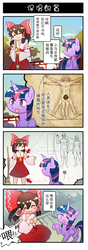 Size: 660x1867 | Tagged: safe, artist:sweetsound, twilight sparkle, alicorn, pony, 4koma, barbie doll anatomy, chinese, comic, crossover, hakurei reimu, pioneer plaque, touhou, translated in the comments, twilight sparkle (alicorn), vitruvian man