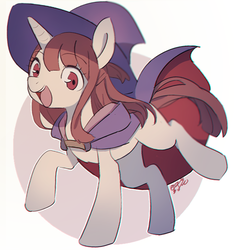 Size: 603x643 | Tagged: safe, artist:野野花@お仕事募集中, pony, akko kagari, anime, cute, explicit source, little witch academia, pixiv, ponified, solo, witch