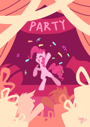 Size: 1240x1748 | Tagged: safe, artist:ogre, pinkie pie, earth pony, pony, g4, bipedal, confetti, eyes closed, party, pixiv, solo focus