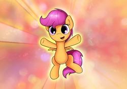 Size: 3508x2480 | Tagged: safe, artist:conniethecasanova, artist:flamevulture17, color edit, edit, scootaloo, pegasus, pony, g4, colored, cute, cutealoo, female, filly, high res, looking at you, smiling, solo, wallpaper, wallpaper edit