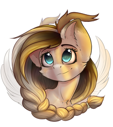 Size: 1024x1141 | Tagged: dead source, safe, artist:freckleplant, oc, oc only, pegasus, pony, braid, bust, female, mare, portrait, simple background, solo, white background