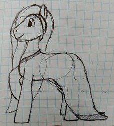 Size: 1164x1280 | Tagged: safe, artist:downhillcarver, oc, oc only, oc:cross curious, pony, clothes, crossdressing, dress, graph paper, male, pen, pen drawing, pen sketch, solo, stallion, traditional art