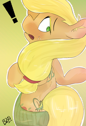 Size: 1280x1867 | Tagged: safe, artist:bow2yourwaifu, applejack, earth pony, pony, g4, back, backless, blushing, butt, buttcrack, clothes, embarrassed, female, meme, open-back sweater, plot, plotcrack, sleeveless sweater, solo, sweater, turned away, virgin killer sweater, waifu
