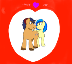 Size: 1137x1016 | Tagged: safe, anonymous artist, oc, oc only, oc:electric spark, oc:silvia windmane, pegasus, pony, unicorn, boop, heart, hearts and hooves day, noseboop, pegasus oc, silspark, unshorn fetlocks