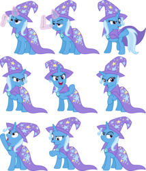 Size: 1000x1168 | Tagged: safe, artist:jeatz-axl, trixie, pony, unicorn, g4, no second prances, cape, clothes, expressions, female, hat, levitation, lidded eyes, magic, open mouth, raised eyebrow, raised hoof, simple background, smiling, solo, telekinesis, transparent background, trixie's brooch, trixie's cape, trixie's hat, vector