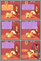 Size: 3254x4837 | Tagged: safe, artist:gutovi, applejack, twilight sparkle, alicorn, pony, comic:why me!?, g4, blushing, bucking, comic, cute, dirty talk, freckles, golden oaks library, high res, hip, i am an adult, implied twijack, jackabetes, sad, sadorable, stranger danger, strength, the ass was fat, twilight sparkle (alicorn), woobie