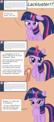 Size: 1280x2880 | Tagged: safe, artist:cybersquirrel, twilight sparkle, pony, g4, ask, female, floppy ears, implied changeling, lidded eyes, solo, sparkly eyes, tumblr