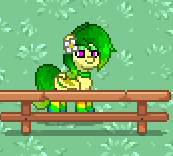 Size: 173x156 | Tagged: safe, oc, oc only, oc:lavenderheart, pegasus, pony, pony town, clothes, female, fence, flower, flower in hair, grass, jewelry, lidded eyes, necklace, rainbow socks, screenshots, socks, solo, striped socks