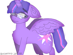 Size: 1210x912 | Tagged: safe, artist:itzdatag0ndray, twilight sparkle, alicorn, pony, g4, 3ds, chest fluff, colors! 3d, ear fluff, female, glasses, simple background, solo, spread wings, twilight sparkle (alicorn)