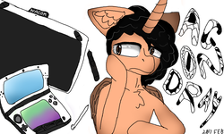 Size: 1522x912 | Tagged: safe, artist:itzdatag0ndray, oc, oc only, pony, 3ds, 3ds xl, chest fluff, colors! 3d, ear fluff, ponysona, simple background, solo, tablet, wacom, white background