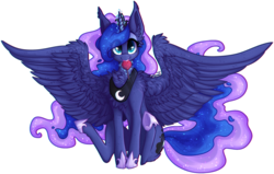 Size: 2387x1514 | Tagged: safe, artist:tay-niko-yanuciq, princess luna, alicorn, pony, g4, cute, female, heart, large wings, lunabetes, magic, mouth hold, simple background, sitting, solo, transparent background, valentine's day, wings