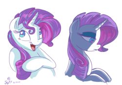 Size: 853x596 | Tagged: safe, artist:jowyb, rarity, pony, g4, cute, female, happy, open mouth, raribetes, sad, sadorable, signature, simple background, solo, white background