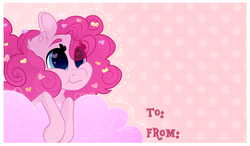 Size: 1280x749 | Tagged: safe, artist:lolepopenon, pinkie pie, earth pony, pony, g4, female, heart eyes, smiling, solo, valentine's day, valentine's day card, wingding eyes