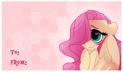 Size: 1280x749 | Tagged: safe, artist:lolepopenon, fluttershy, pegasus, pony, g4, blushing, cute, female, hair over one eye, heart eyes, shyabetes, smiling, solo, valentine's day, valentine's day card, wingding eyes