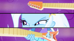 Size: 637x355 | Tagged: safe, screencap, trixie, equestria girls, g4, guitar centered, my little pony equestria girls: rainbow rocks, clothes, electric guitar, flying v, guitar, musical instrument, skirt