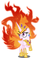 Size: 4000x5846 | Tagged: safe, artist:orin331, nightmare star, princess celestia, alicorn, pony, g4, absurd resolution, armor, cute, evil, evil eyes, evil smile, female, grin, jewelry, mane of fire, mare, regalia, royalty, simple background, smiling, solo, teenager, transparent background, vector, younger