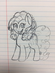 Size: 960x1280 | Tagged: safe, artist:sugarwings-art, pinkie pie, earth pony, pony, g4, female, grayscale, happy, lined paper, monochrome, sketch, smiling, solo, traditional art
