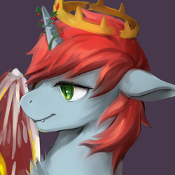 Size: 2480x2480 | Tagged: safe, artist:wolvierland, oc, oc only, bat pony, pony, bust, crown, fangs, high res, jewelry, portrait, regalia, simple background, solo