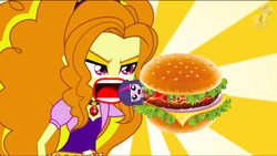 Size: 1360x768 | Tagged: safe, adagio dazzle, twilight sparkle, equestria girls, g4, burger, food, imminent vore, not salmon, simple background, wat, youtube link