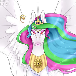 Size: 3000x3000 | Tagged: safe, artist:hostile-elf, princess celestia, alicorn, pony, g4, female, high res, looking at you, simple background, solo, white background