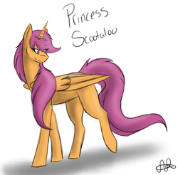 Size: 635x625 | Tagged: safe, artist:scarletsfeed, scootaloo, alicorn, pony, g4, alicornified, female, older, race swap, scootacorn, solo