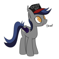 Size: 1400x1400 | Tagged: safe, artist:php47, oc, oc only, oc:echo, bat pony, pony, baseball cap, cap, curious, cute, eeee, female, hat, looking up, mare, ocbetes, open mouth, question mark, simple background, skree, smiling, solo, text, top bat, top gun hat, transparent background