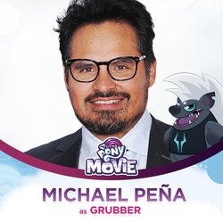 Size: 1200x1200 | Tagged: safe, grubber, hedgehog, human, g4, my little pony: the movie, official, adventure in the comments, character reveal, clothes, irl, irl human, michael peña, mlp movie cast icons, open mouth, photo, voice actor, walls of comments, with their characters