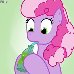 Size: 1800x1800 | Tagged: safe, artist:pony quarantine, butter pop, earth pony, pony, g4, glass bottle, sipping, soda, solo, straw