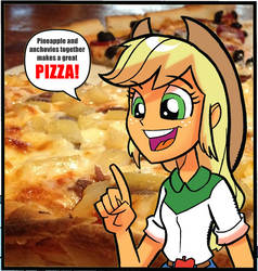 Size: 887x930 | Tagged: safe, applejack, equestria girls, g4, anchovies, applejack's opinion, exploitable meme, female, food, pineapple, pineapple pizza, pizza, solo