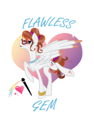 Size: 1000x1300 | Tagged: safe, artist:cranberry--zombie, oc, oc only, oc:flawless gem, pegasus, pony, female, glasses, jewelry, mare, necklace, pearl necklace, raised hoof, solo