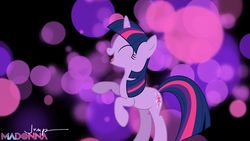 Size: 1920x1080 | Tagged: safe, artist:dashiesparkle, artist:penguinsn1fan, twilight sparkle, pony, g4, cover, eyes closed, female, madonna, parody, rearing, solo