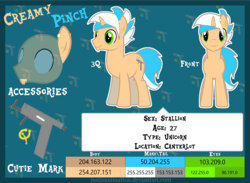Size: 3000x2198 | Tagged: safe, artist:justisanimation, oc, oc only, oc:creamy pinch, pony, unicorn, chin fluff, ear piercing, high res, male, piercing, reference sheet, stallion