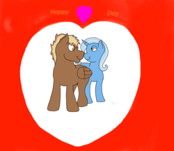 Size: 1167x1013 | Tagged: safe, anonymous artist, trixie, oc, oc:firebrand, pony, unicorn, g4, canon x oc, female, heart, male, mare, paint tool sai, shipping, straight