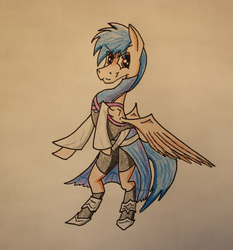 Size: 3124x3348 | Tagged: safe, artist:bumskuchen, oc, oc only, oc:console command, pegasus, pony, aqua, clothes, cosplay, costume, disney, high res, kingdom hearts, request, solo, traditional art