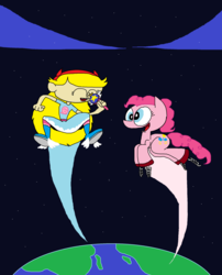 Size: 1940x2396 | Tagged: safe, artist:trc-tooniversity, pinkie pie, g4, bouncing, crossover, earth, ms paint, royal magic wand, space, spring, star butterfly, star vs the forces of evil, wheeeee