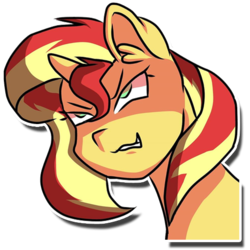Size: 512x512 | Tagged: safe, artist:kenishra, sunset shimmer, pony, unicorn, g4, angry, bust, ear fluff, female, gritted teeth, portrait, simple background, smiling, solo, transparent background
