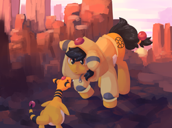 Size: 1024x763 | Tagged: safe, artist:ink-dash, oc, oc only, oc:lamplight, ampharos, pony, clothes, cosplay, costume, crossover, curious, cute, hoodie, pokémon
