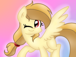 Size: 896x672 | Tagged: safe, artist:candyaicdraw, oc, oc only, oc:alice goldenfeather, pegasus, pony, one eye closed, solo, wink