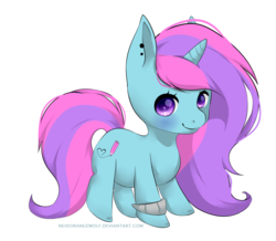 Size: 1023x894 | Tagged: safe, artist:neveorangewolf, oc, oc only, oc:candy draw, pony, unicorn, chibi, ear piercing, earring, female, jewelry, piercing, simple background, solo, transparent background