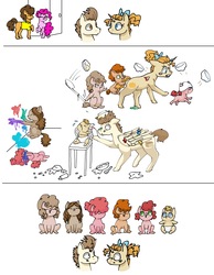 Size: 1480x1905 | Tagged: safe, artist:ukulelepineapplecat, cheese sandwich, pinkie pie, pound cake, pumpkin cake, earth pony, pegasus, pony, unicorn, g4, baby, baby pony, clothes, colt, comic, crying, cute, diaper, female, filly, male, mare, next generation, offspring, older, older pound cake, older pumpkin cake, paint, painting, parent:cheese sandwich, parent:pinkie pie, parents:cheesepie, ship:cheesepie, shipping, simple background, stallion, straight, white background