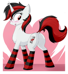 Size: 1200x1309 | Tagged: safe, artist:wolfypon, edit, oc, oc only, oc:blackjack, pony, unicorn, fallout equestria, butt, chest fluff, clothes, dock, female, looking back, mare, plot, socks, solo, striped socks, tail