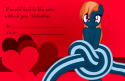 Size: 3156x2028 | Tagged: safe, artist:badumsquish, derpibooru exclusive, oc, oc only, oc:kalianne, lamia, original species, g4, female, heart, high res, looking at you, pun, smiling, solo, tangled up, tied in a knot, valentine, valentine's day, valentine's day card