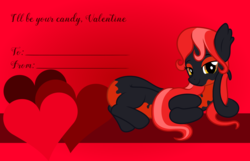 Size: 3156x2028 | Tagged: safe, artist:badumsquish, derpibooru exclusive, oc, oc only, oc:mave, alp-luachra, original species, g4, bedroom eyes, draw me like one of your french girls, female, heart, high res, looking at you, on side, prehensile tail, red and black oc, smiling, solo, valentine, valentine's day, valentine's day card