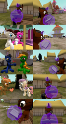 Size: 1400x2626 | Tagged: safe, artist:soad24k, button mash, sweetie belle, oc, oc:brain teaser, oc:dusty notes, oc:rose bloom, oc:soadia, oc:true blue, g4, 3d, comic, gmod, hearts and hooves day, shipping, singles awareness day, valentine's day
