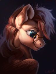 Size: 1280x1680 | Tagged: safe, artist:lulemt, oc, oc only, oc:feather duster, horse, pegasus, pony, beautiful, black background, commission, glasses, male, profile, realistic, simple background, solo, stallion