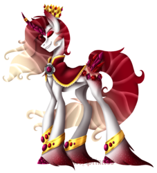 Size: 2916x3216 | Tagged: safe, artist:tardyprincess, oc, oc only, oc:charming, original species, pond pony, pony, cape, closed species, clothes, curved horn, eyes closed, high res, horn, male, prince, simple background, solo, transparent background