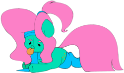 Size: 1523x898 | Tagged: safe, artist:hattsy, oc, oc only, oc:💚, pony, clothes, scarf, simple background, socks, solo, tongue out, transparent background