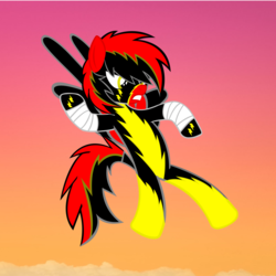 Size: 1024x1024 | Tagged: safe, artist:redthunder016, oc, oc only, pegasus, pony, gradient background, red and black oc, solo, superhero